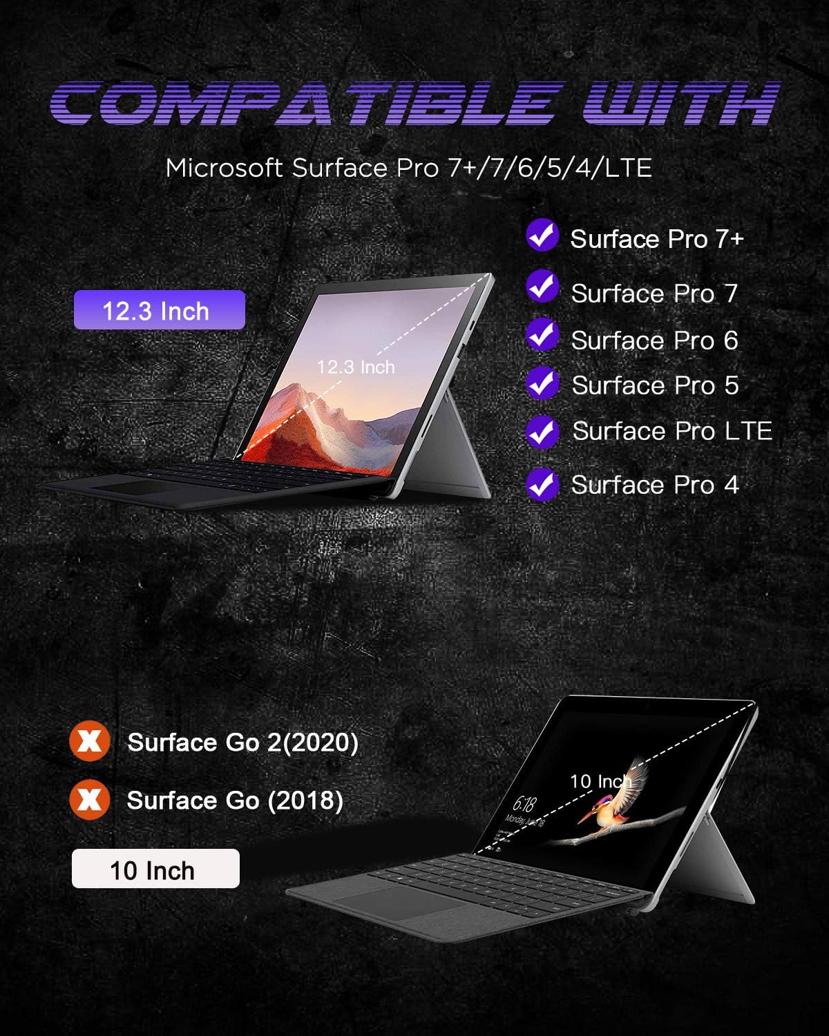 MoKo Case Fit Microsoft Surface Pro 7 Plus/7/6/5/4/LTE, [Heavy Duty] Shockproof Full-Body Rugged Hybrid Tablet Case with Hand Strap & Kickstand Fit Pro 7+/Pro 7/Pro 6/Pro 5/Pro 4/Pro LTE, Black