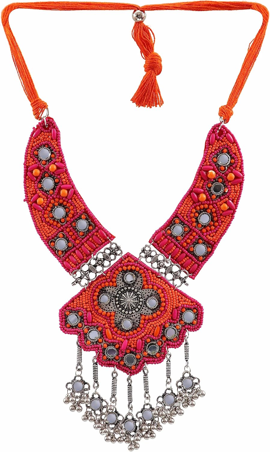 Designer Beads Indian Afghani Handmade Fabric Bridal Bridesmaid Silver Oxidized Ethnic Traditonal Choker Necklace Jewelry