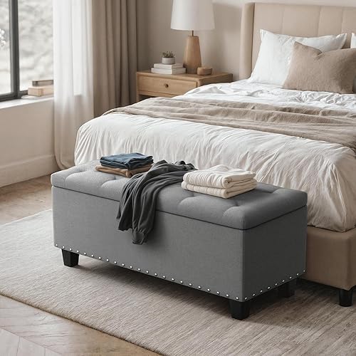 Miniatura 49 de Magshion Banco otomano de almacenamiento de 43 pulgadas, banco de almacenamiento tapizado en el extremo de la cama, reposapiés otomano grande con