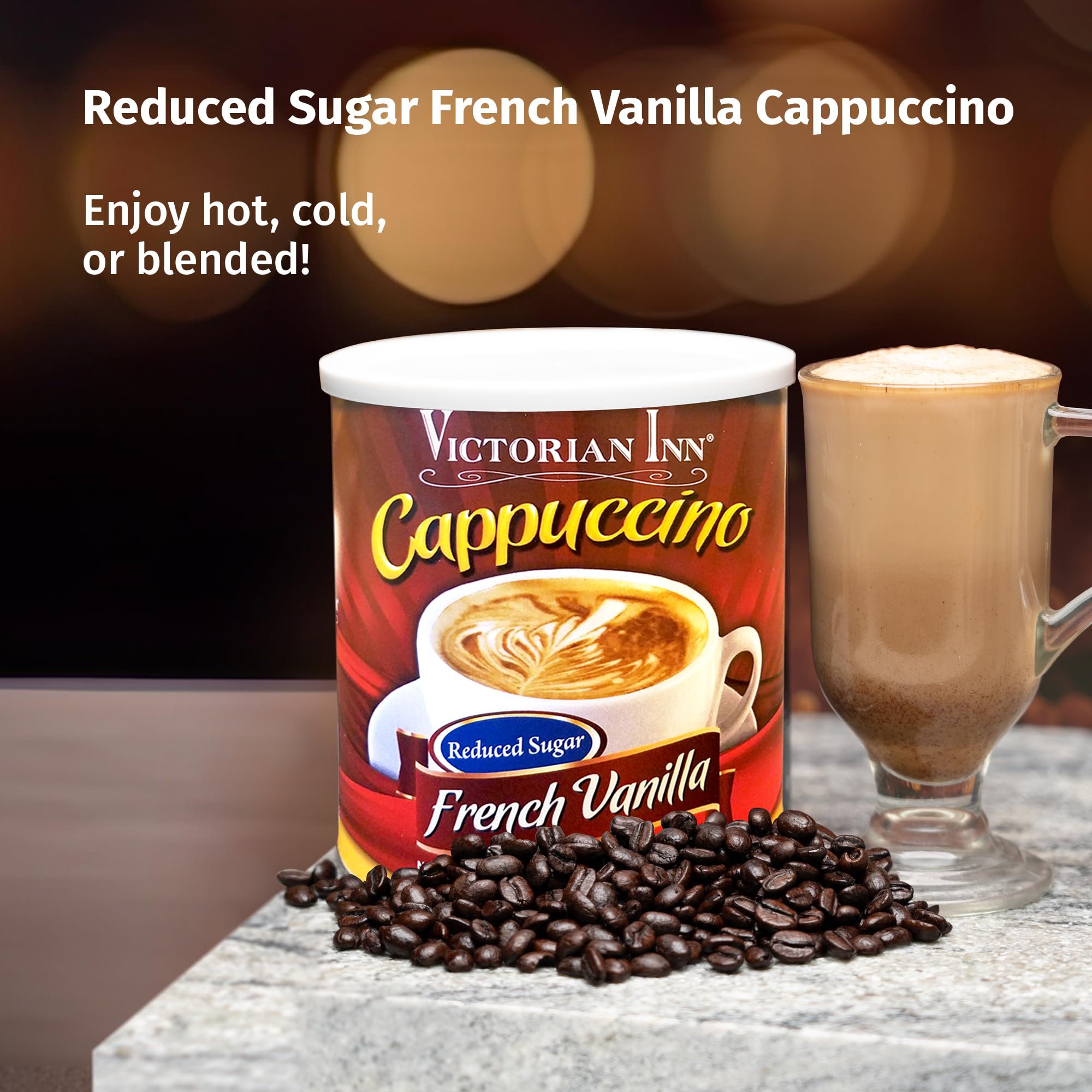 Victorian Inn Instant Cappuccino - French Vanilla - Reduced Sugar - Creamy Delightful Coffee Mix - Great Hot — view 4