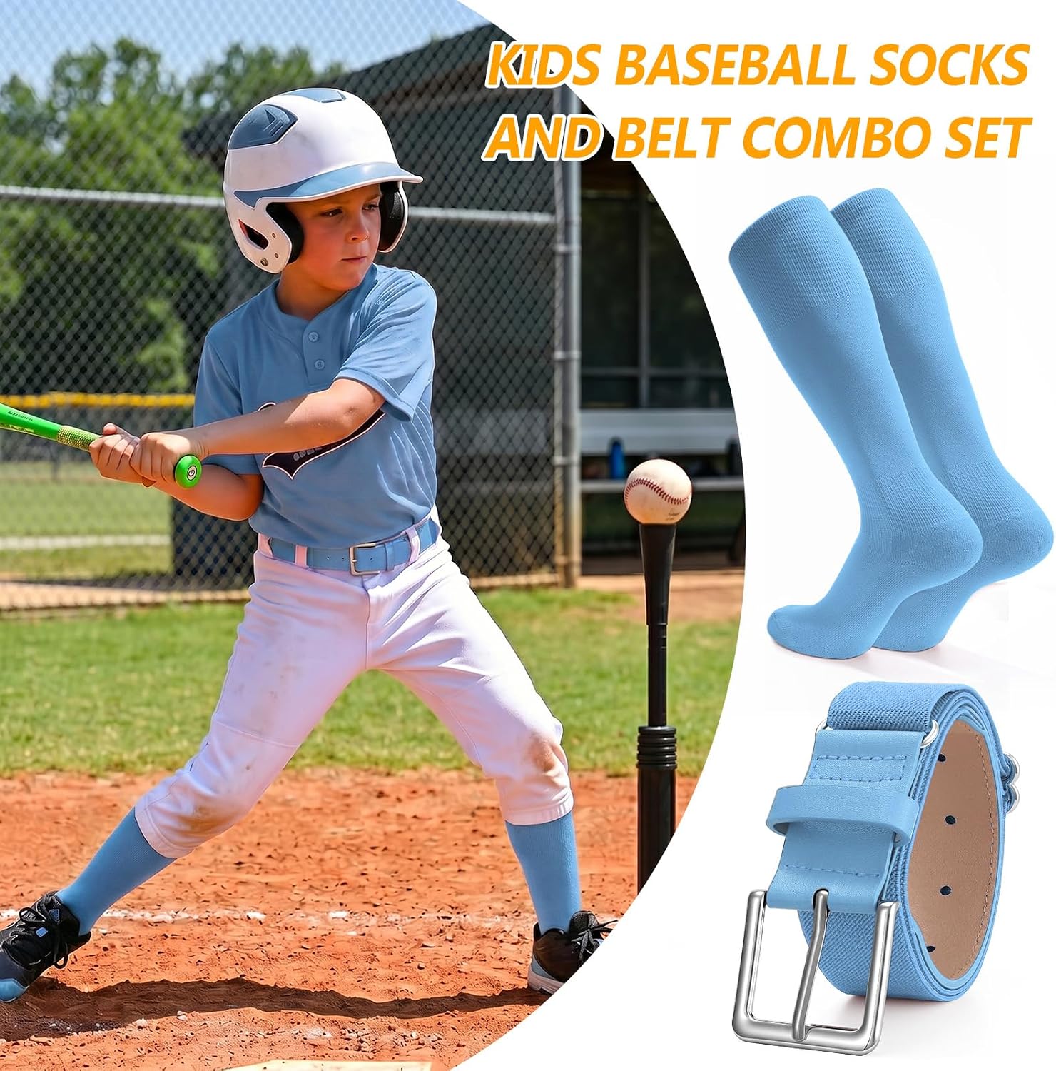 XZQTIVE Baseball Softball Socks and Baseball Softball Belt Combo Set Knee-High Soccer Socks for Kids Youth Adult