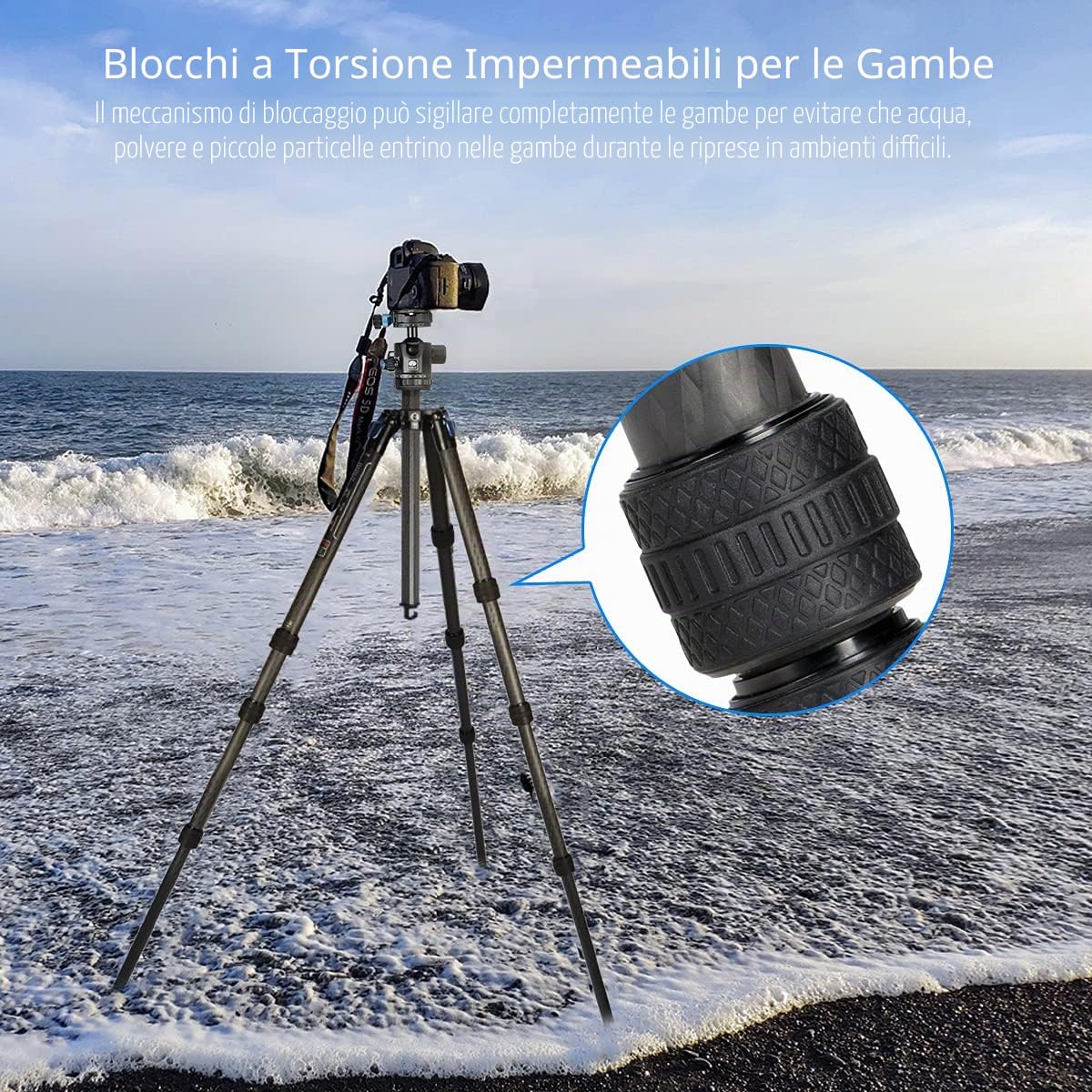 SIRUI ST-124+ST-10X Treppiede impermeabile per fotocamere in carbonio con testa a sfera a 360°, treppiede da viaggio professionale in fibra di carbonio, colonna centrale a triangolo, max 166 cm, 12 kg
