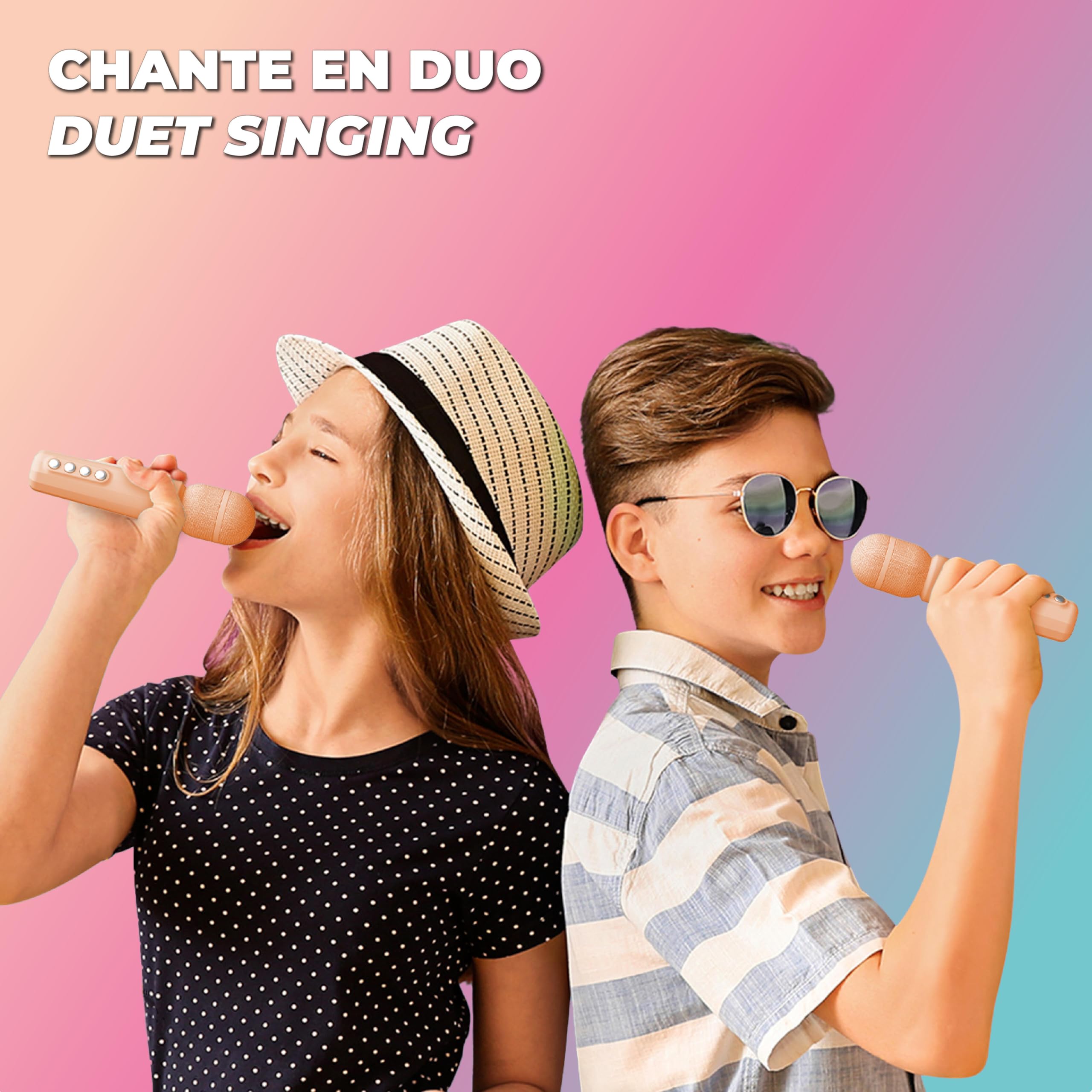 Singy Party Rose Altavoz Karaoke Bluetooth con 2 Micrófonos - Luz LED Multicolor - Portátil Recargable USB-C - Bluetooth, Tarjeta SD