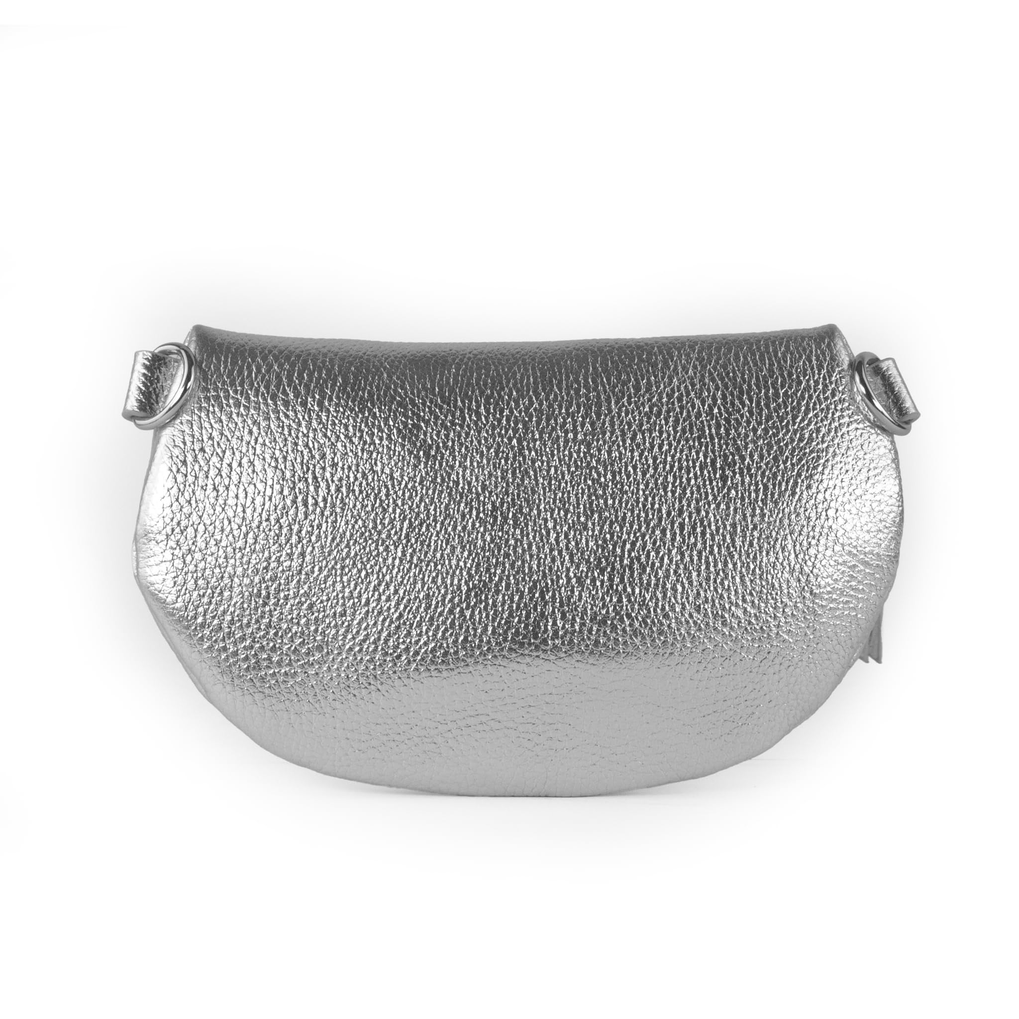 Leder Bauchtasche in metallic für Damen, Festival Tasche, Frauen Bauchtasche mit breitem Schultergurt, Kleine Umhängetasche, Crossbody Tasche, Geschenk für Damen (Silber, M)