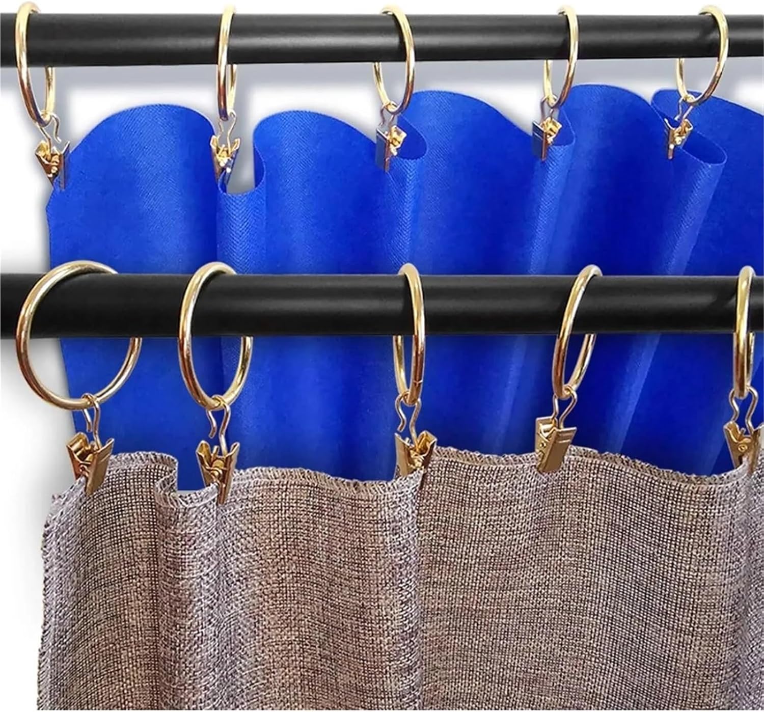 Versatile 40 Pack Metal Curtain Rings with Clips for Hanging Drapery Drapes Bows 1.5 Inch Interior Diameter Curtain Rod Rings Hooks in Go