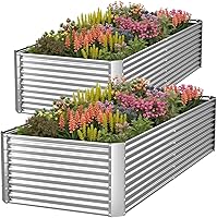 OZMSHF 2-Pack 8x4FT Tall Galvanized Steel Raised Garden Beds - Durable Rust-Proof Metal Planters for Veggies, Herbs & Flowers