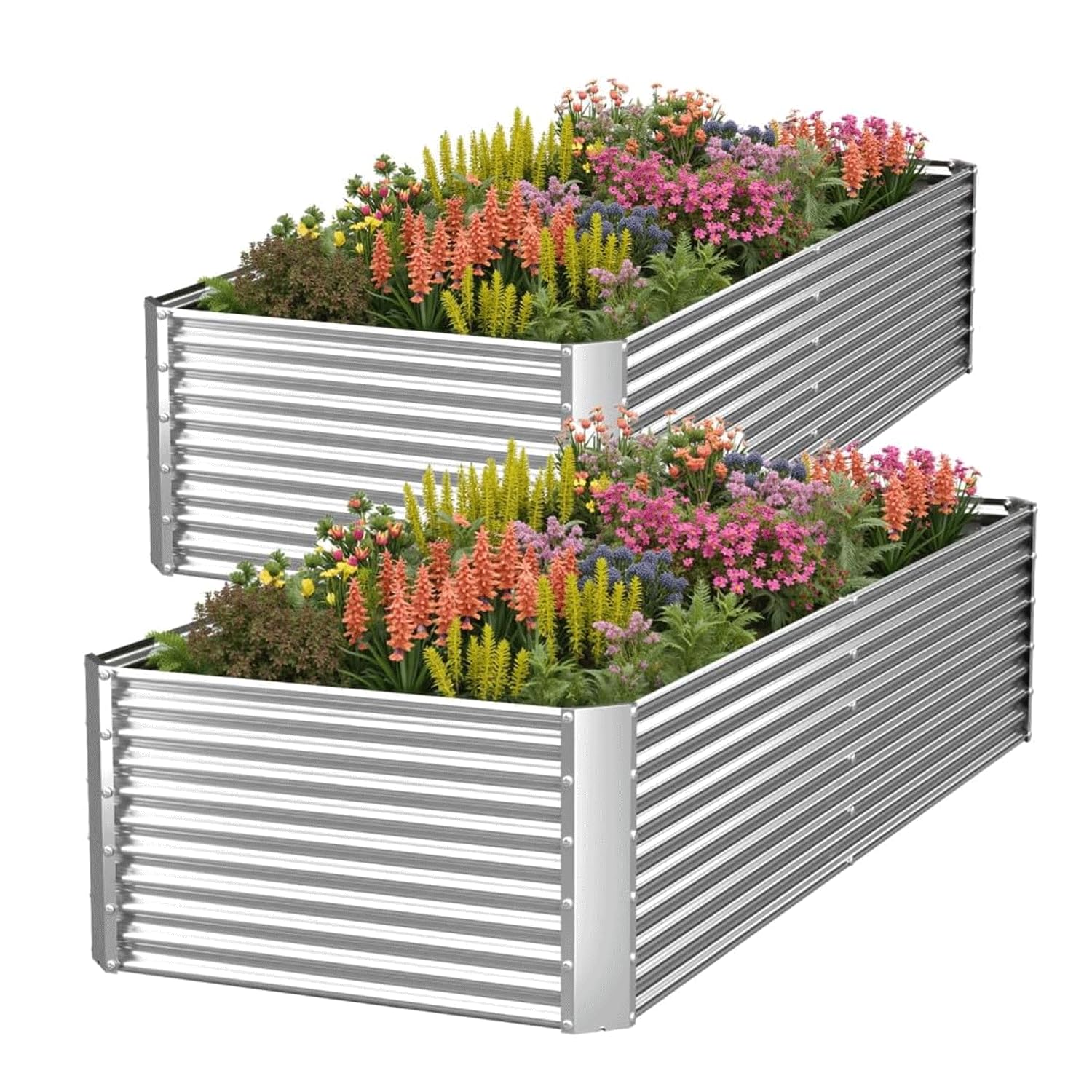 GROVELEAF 2 Pack Tall Corrugated Galvanized Steel Raised Garden Bed Outdoor, Metal Above Ground Garden Bed for Vegetables and Flowers, Raised Beds for Gardening-4x2FT