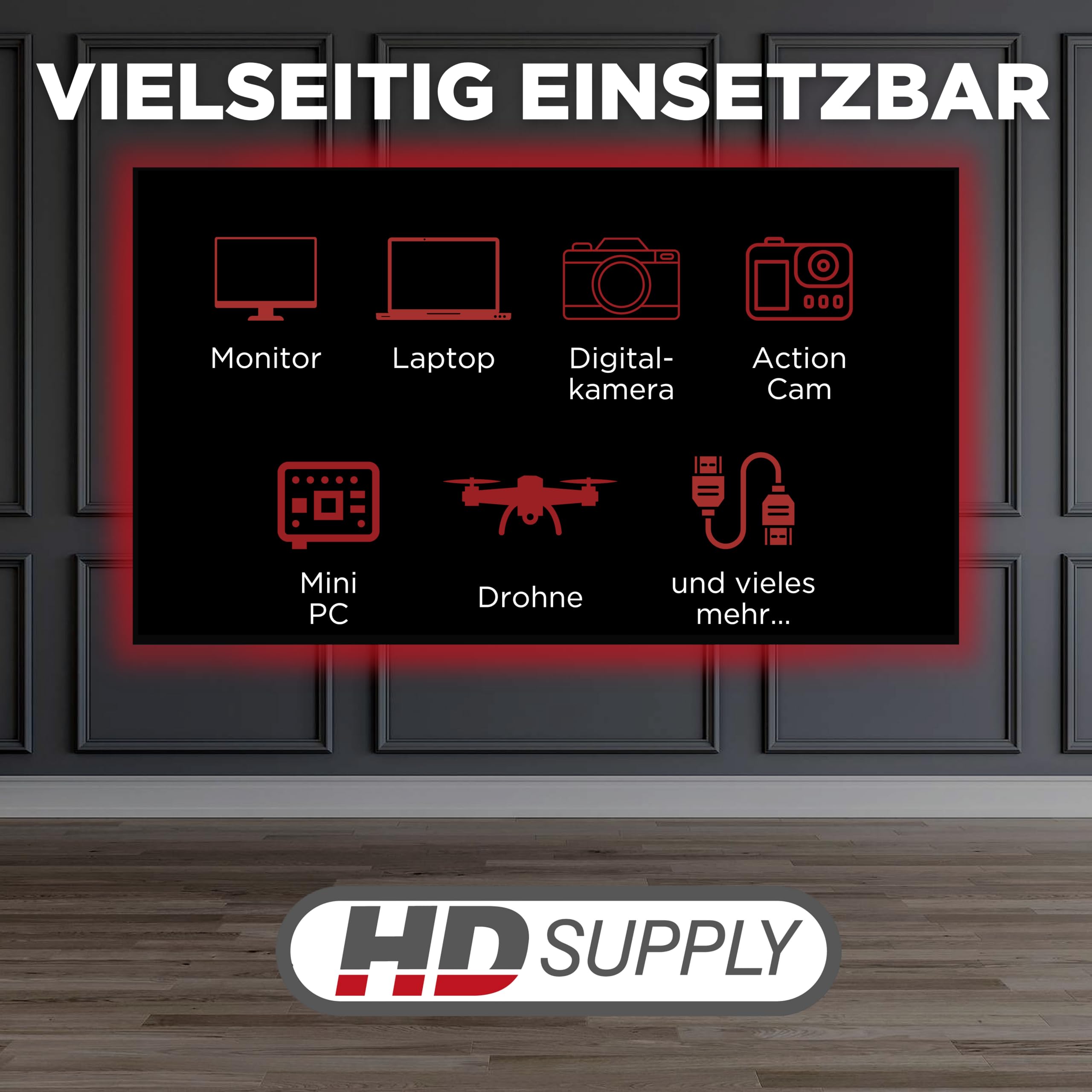 HDSupply High Speed Micro HDMI kabel z Ethernet 5,00 m | HDMI-A na HDMI-D, Full HD 1080p, 2-krotnie ekranowany, pozłacane styki do komponentów AV