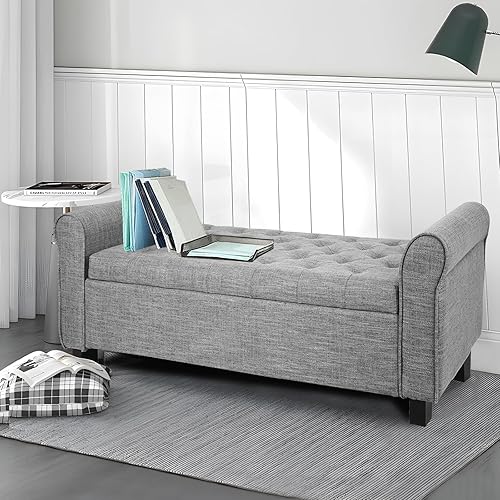 Miniatura 4 de Babion Banco otomano de almacenamiento con brazos, banco de extremo de cama para dormitorio, botones copetudos para entrada, sala de estar, pasillo
