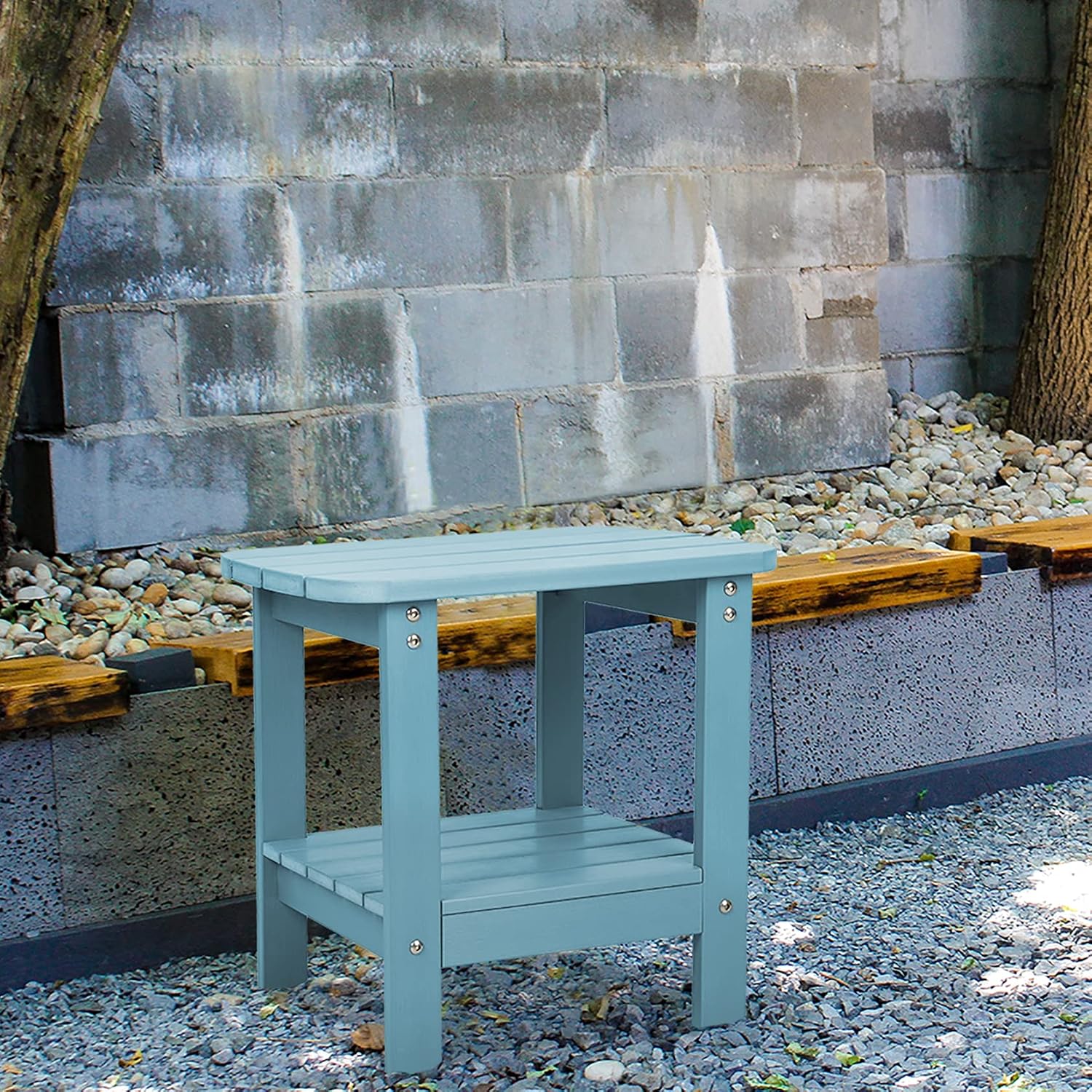 Patio Watcher Outdoor Rectangular Adirondack Side Table, Weather Resistant Poly Lumber End Table(Turquoise)