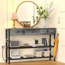 47" Narrow Console/Entryway Table with Storage & 3 Drawers & Outlets, for Sofa & Living Room, Hallway/Foyer/Couch/TV/ Aquarium Stand Table for Entryway with USB Ports, LED Light Strip,Perfect for Home
