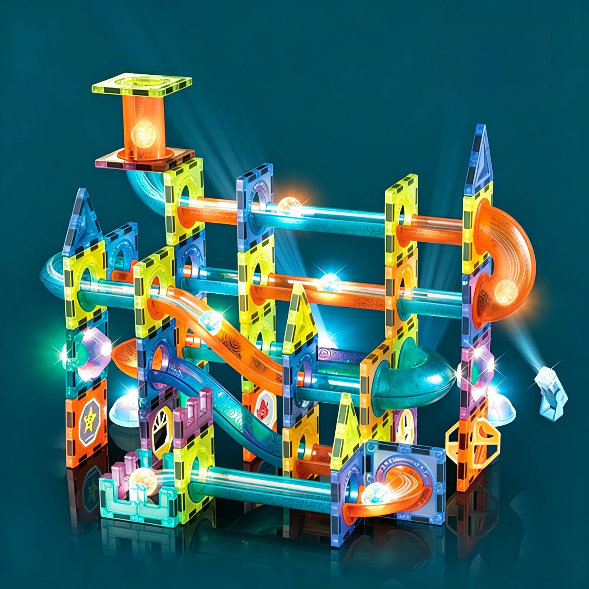 Magnetische Bausteine 110 Teile, Magnetbausteine Set mit Leuchteffekten