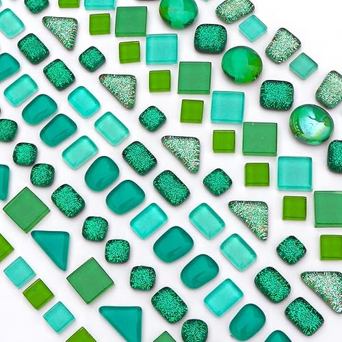 LITMIND Azulejos de mosaico de cristal irregulares verdes surtidos, paquete de valor de 9 onzas, perfecto para manualidades de arte, proyectos de