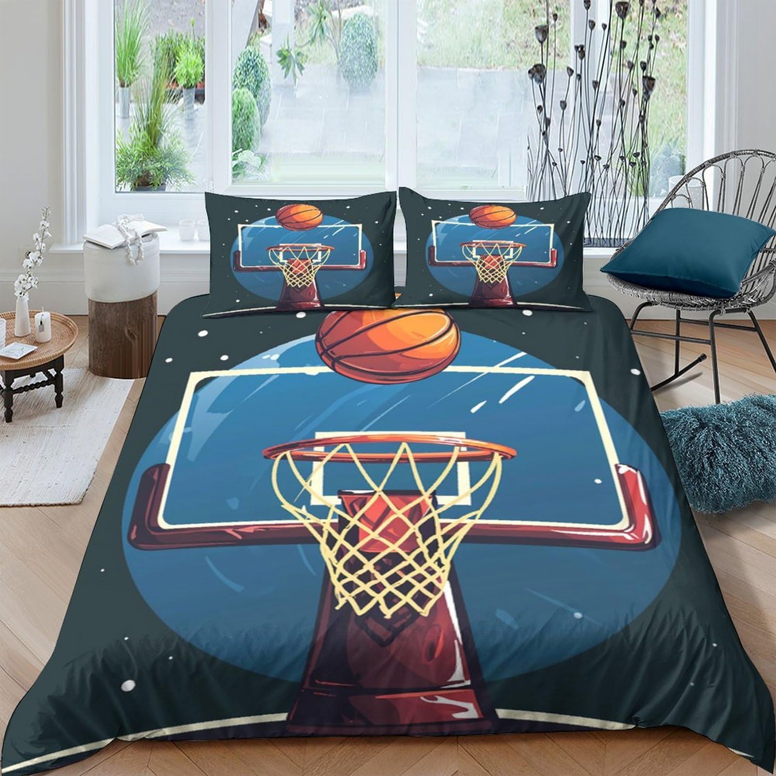 Ctjqhvkz Style-6 3D Printed Basketball Hoop Fitted Sheet Microfiber Soft Breathable Street Court Bed Cover For Bedroom Guestroom Decor Single（135X200cm）