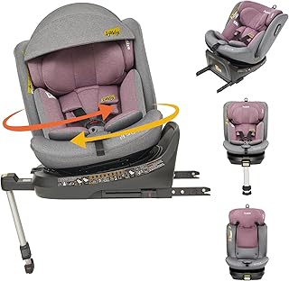Jovikids I-size Silla Coche Bebé Grupo 0 1 2 3 ISOFIX, Giratoria 360 Universal, ECE R129, para Niños de 40-150cm, 0 Meses-12 Años, Pierna de Apoyo (Rosa)