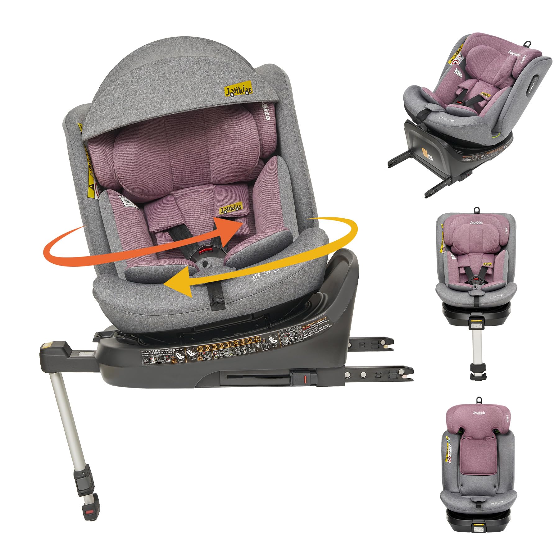 Car Seat, i-Size 360 Rotating Car Seat with ISOFIX, Adjustable Headrest, Side Impact Protection for 40-150 cm Toddler, Infant, Child, Position Recline, ERF, 360 Swivel Baby Car Seat (Pink)