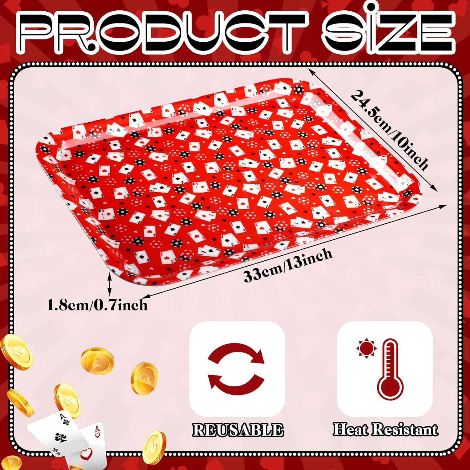 Rtteri 3 Pcs Casino Serving Tray 13 x 10 Inch Poker Serving Platter Rectangle Playing Card Dinner Plates Reusable Las Vegas Poker Food Tray for Playing Card Party Decoration Supplies