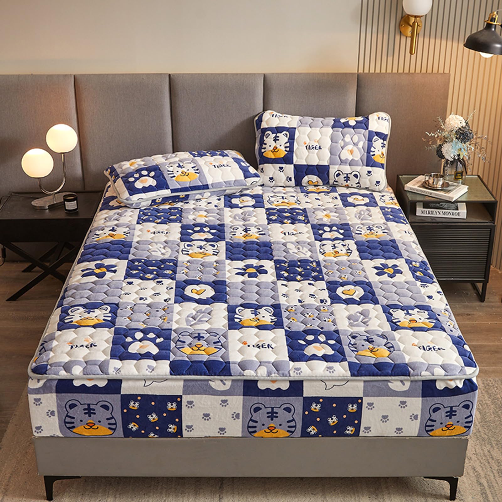 ZIQINPSQ Milk Velvet Fitted Sheet-Cozy Comfy Animal Print Bed Sheets - Soft Velvet Fleece Printed Fitted Sheets with- Elastic All Around. (Tiger, California King) — image 1