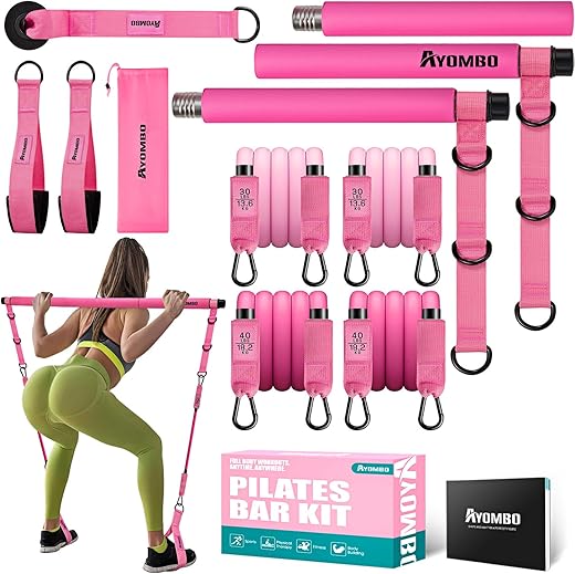 Ayombo Adjustable Resistance Bands with Pilates Bar Kit
