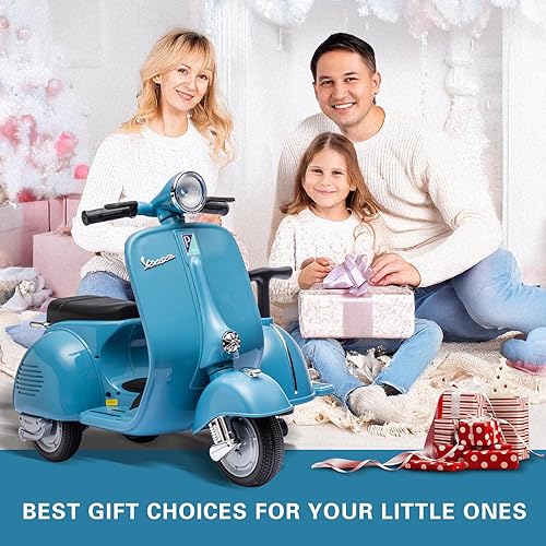 Miniatura 9 de DIKEP Motocicleta eléctrica de 6 V para niños con sidecar, con licencia Vespa Retro para niños y niñas, 2 plazas, 4 ruedas, vehículo de juguete,