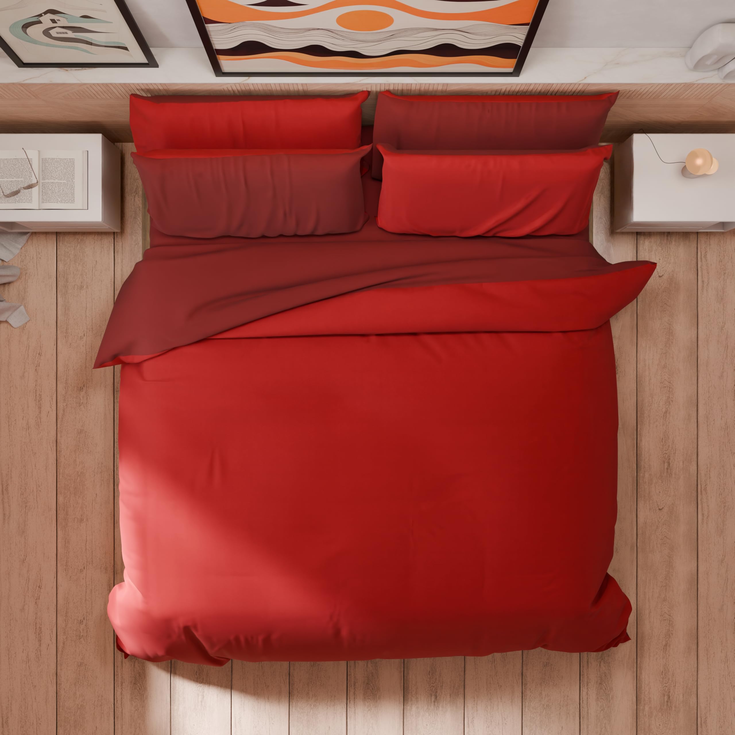 PETTI Artigiani Italiani - Double Duvet Cover, Duvet Cover and Pillowcases in Microfiber, Bicolor Red/Bordeaux, 100% Made in Italy - Image 2