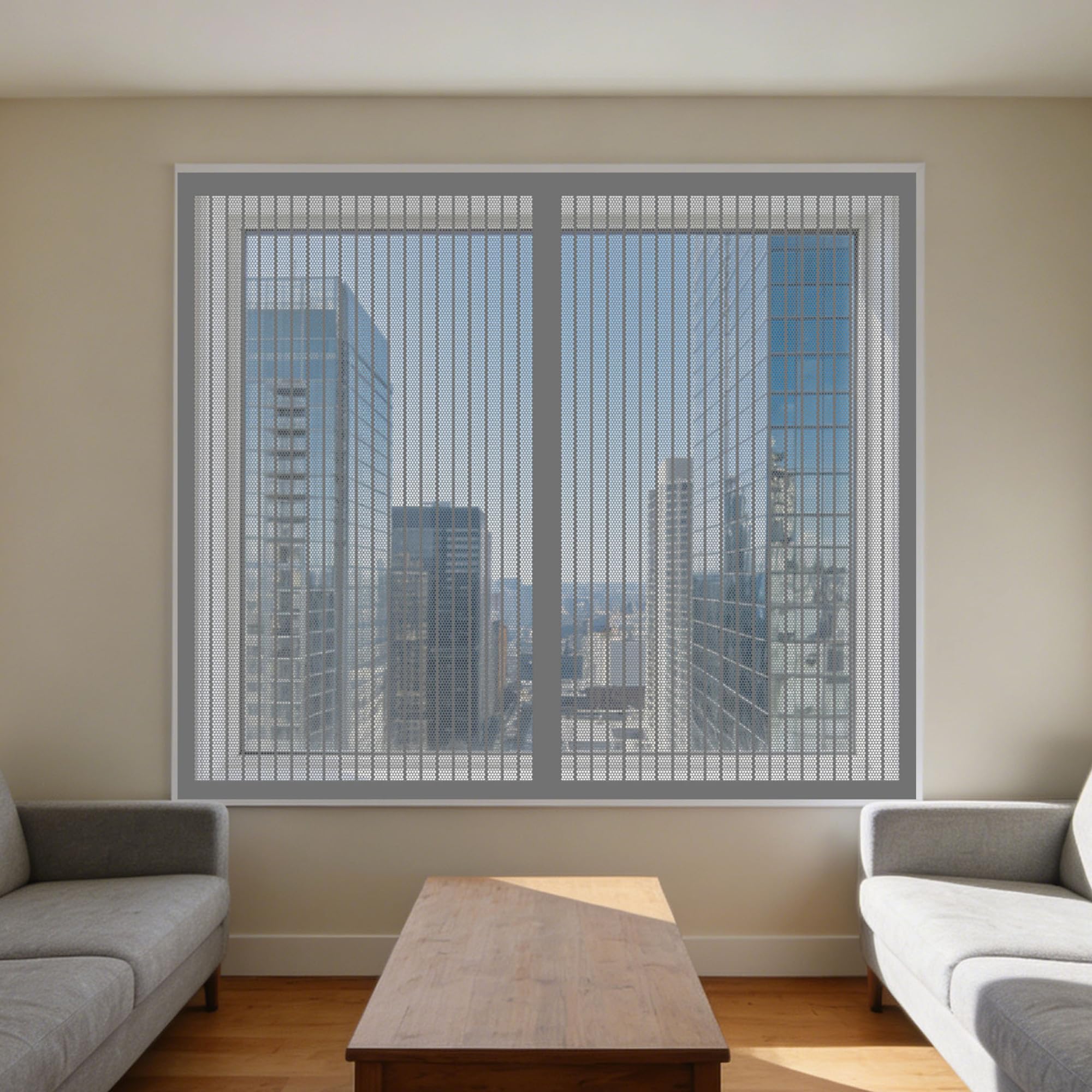 Magnetic Fly Screen Window 165 x 135 cm Selfadhesive Tape Fly Screens for Windows Magnetic Easy Install for Living Room Bedroom Offfice, Grey