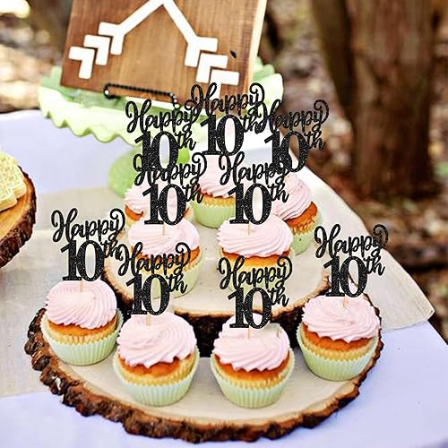 Miniatura 6 de 24 adornos para cupcakes con purpurina para 10 años, 10 años, 10 cumpleaños, 10 dights dobles número 10, decoraciones para pasteles para cumpleaños