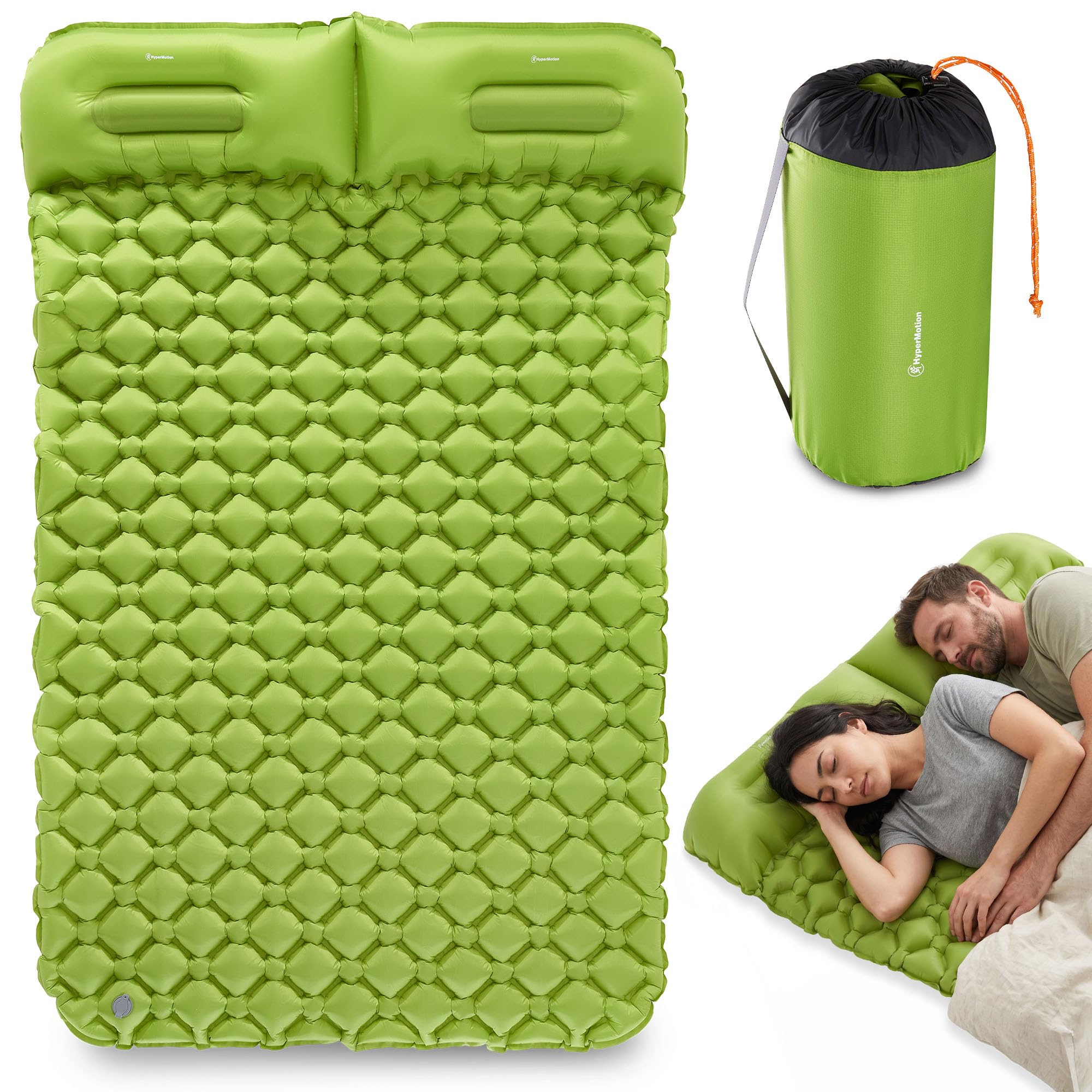HyperMotion Materac Trekkingowy Campmat 2, Ultralekki, 190x120 cm | 940 g, Miejsce dla 2 Osób, 2 Poduszki, Kompaktowe Składanie, Wygodny Wypoczynek Podczas Biwaków