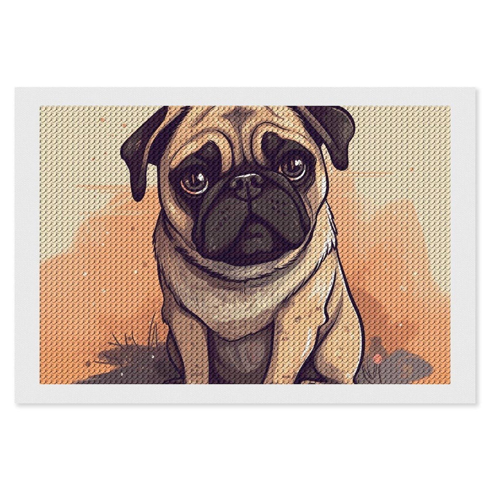 NONHAI Diamond Painting Kits for Adults - DIY Diamond Art Kits for Beginners - Full 5D Paint Drill Diamond Dots Paintings- Pug Cartoon Diamonds Pictures Gem Art and Craft Wall Decor 8"x12"