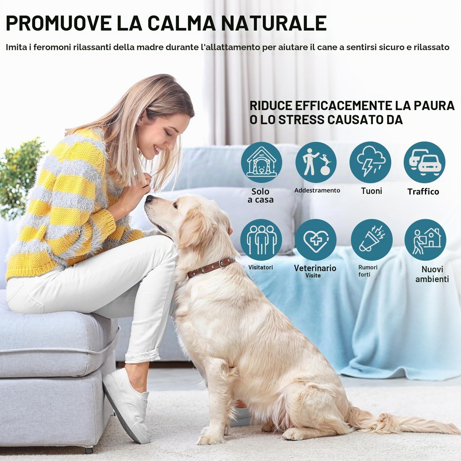 JJW Kit Diffusore di Feromoni Calmant i per Cani- 1 Diffusore + 4 Ricariche da 48ml | Riduce Ansia, Stress e Paura | Calmante per Temporali, Traffico, Nuovi Ambienti
