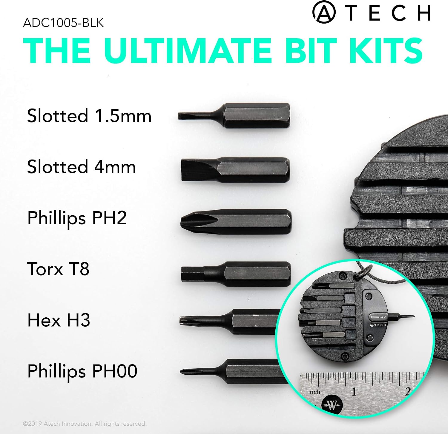ATECH The Original 8 in 1 Multifunction Tool Keychain EDC Screwdriver Set, Box Cutter with Keyring Gift for Men, Survival (Black)