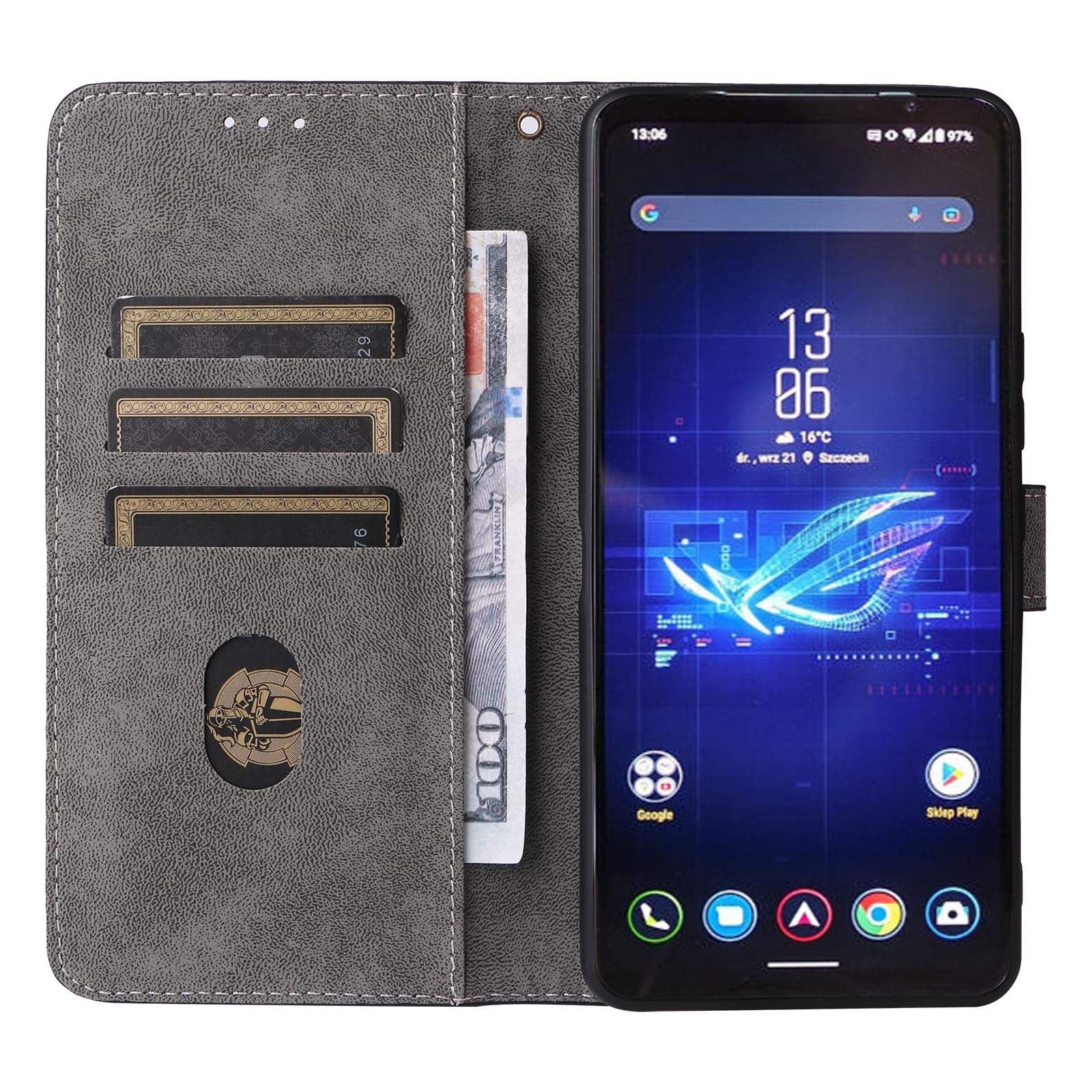 Flip Wallet Hülle Für Asus ROG Phone 8 Pro – Carbon-Optik, Magnetisch, Mit Standfunktion