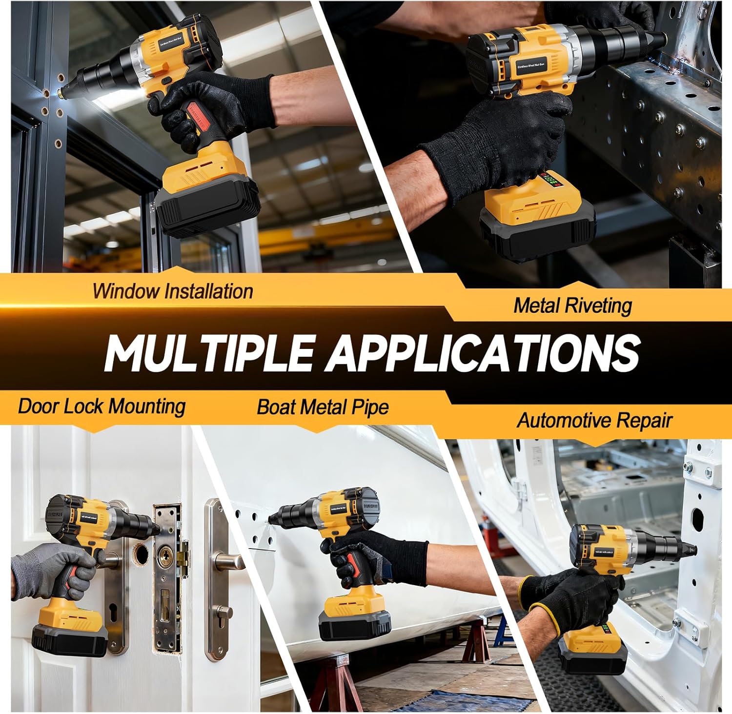 Cordless Rivet Nut Gun for De-walt 20V Battery, Electric Rivet Nut Tool Brushless Motor with 3 Sizes Rivet Nuts(1/4", 5/16", 3/8"), 2 Variable Speed, Auto & Manual Mode, Rivet Gun for DIY, Car Repair