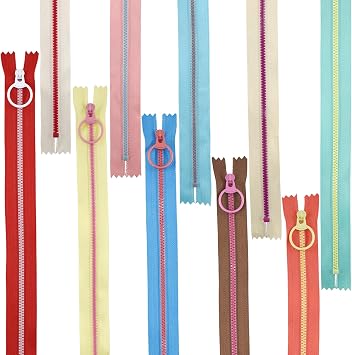 AILUHONG 20Pcs #3 Resin Zipper Mixed 10 Color Close End Zippers with Lifting Ring Pull Set for Clothing Bag Sewing DIY 20cm-8inch