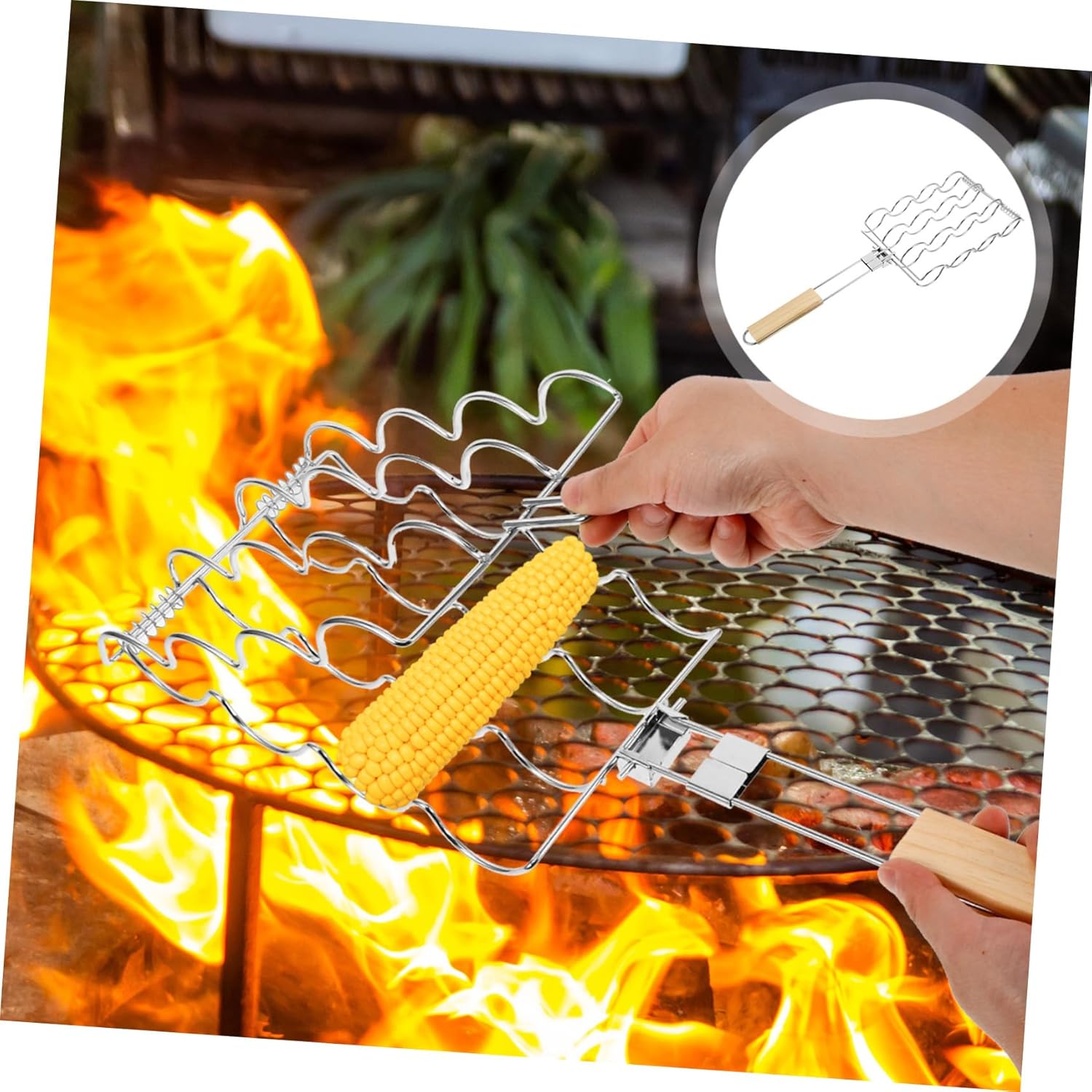 Foldable Portable Barbecue Grill Rack for Corn and Meat Outdoor BBQ Tool Handle for Grilling Accessories and Easy Storage