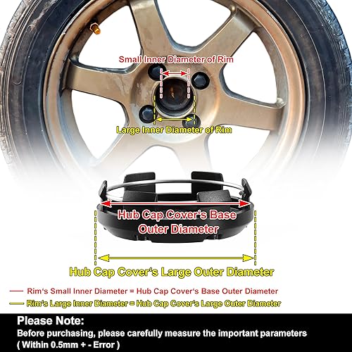 Miniatura 10 de ACROPIX 2.441 in de diámetro exterior de la base 6 clips de 2.598 in de diámetro exterior total de la llanta de la rueda, tapas centrales negras -