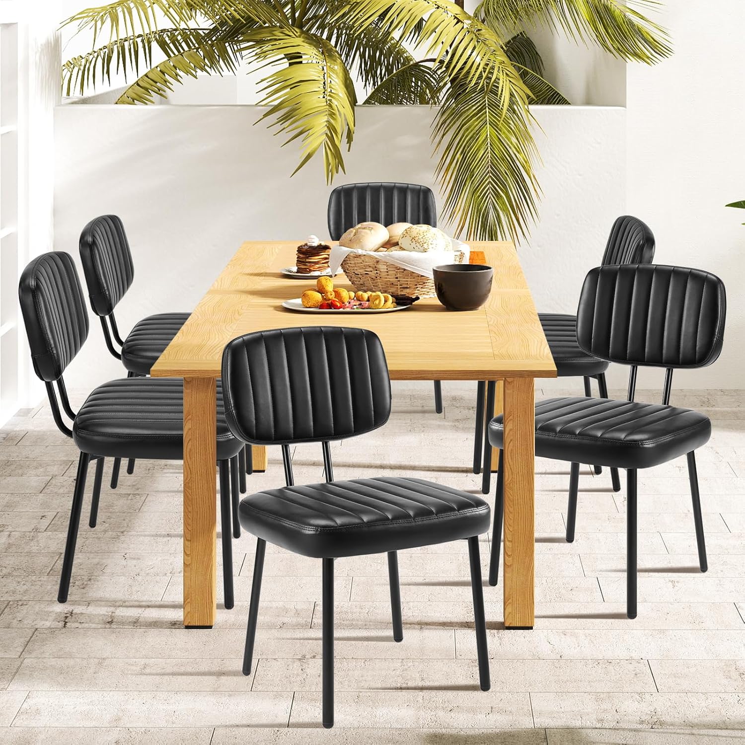 DUMOS Dining Chairs Set of 2, Upholstered Mid-Century PU Leather Accent Chair with Backrest and Metal Legs for Kitchen, Living Room, Brown