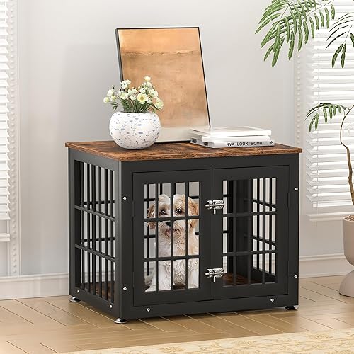 Miniatura 2 de Mueble de jaula de perro resistente de 26 pulgadas para perros pequeños, mesa auxiliar decorativa para casa de mascotas, muebles de madera para