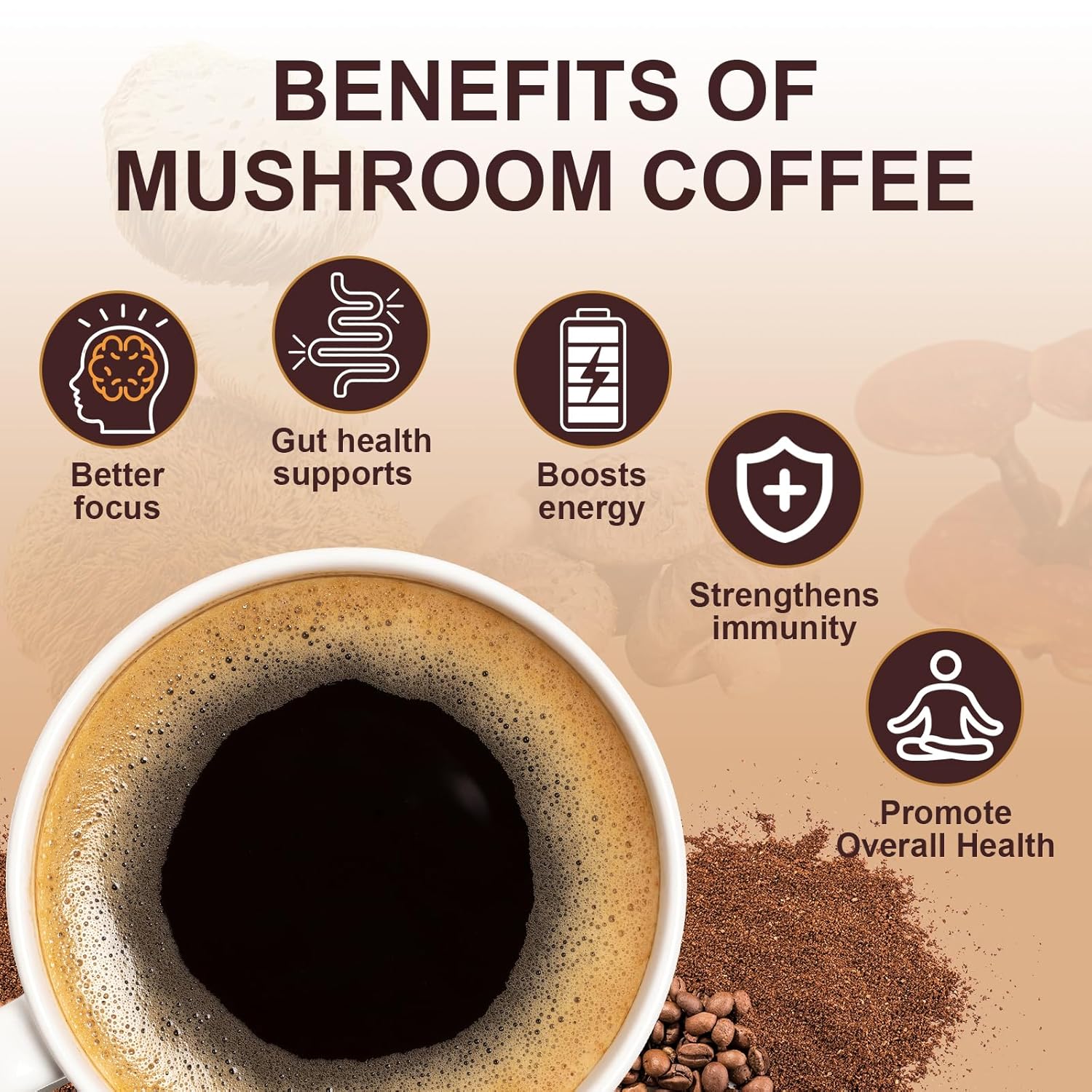 2 Bag Mushroom Coffee, Instant Coffee with 6 Adaptogenic Mushrooms (Lion’s Mane, Cordyceps, Shiitake, Turkey Tail) for Better Energy, Focus, Digestion & Immune Support - Image 2
