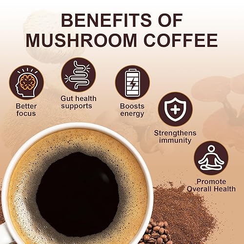 Miniatura 3 de Café de hongos, café instantáneo de hongos en polvo con 6 hongos adaptogénicos (Cordyceps, melena de león, shiitake, cola de pavo) Aceite MCT para