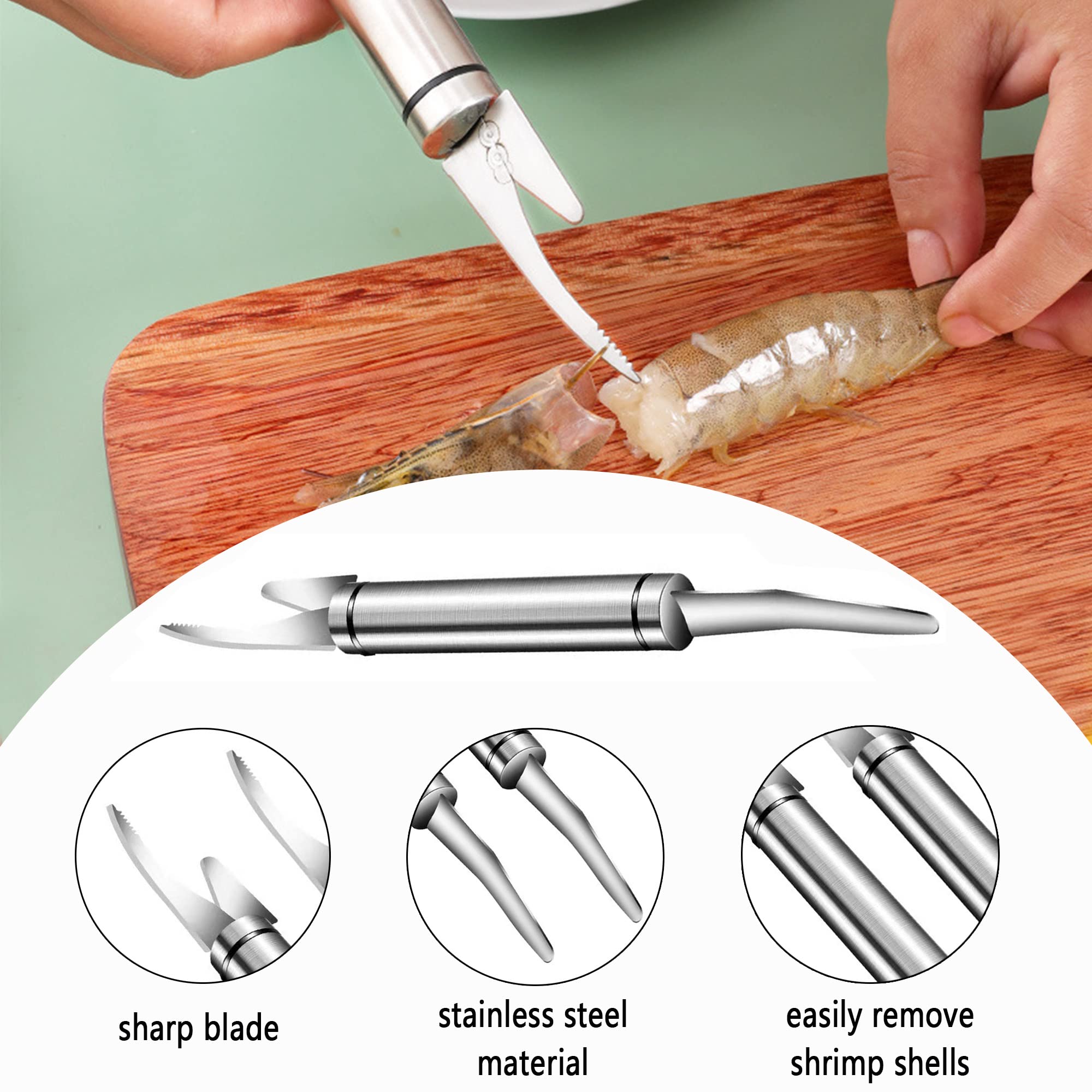 LONGHAO 4 Pcs,Dissolvant D'éCailles De Poisson,Grattoir à Poisson,Outil De Crevette en Acier Inoxydable,Brosse AntidéRapante en éCailles De Poisson, Couteau en Coquille De Crevette,pour Le Poisson