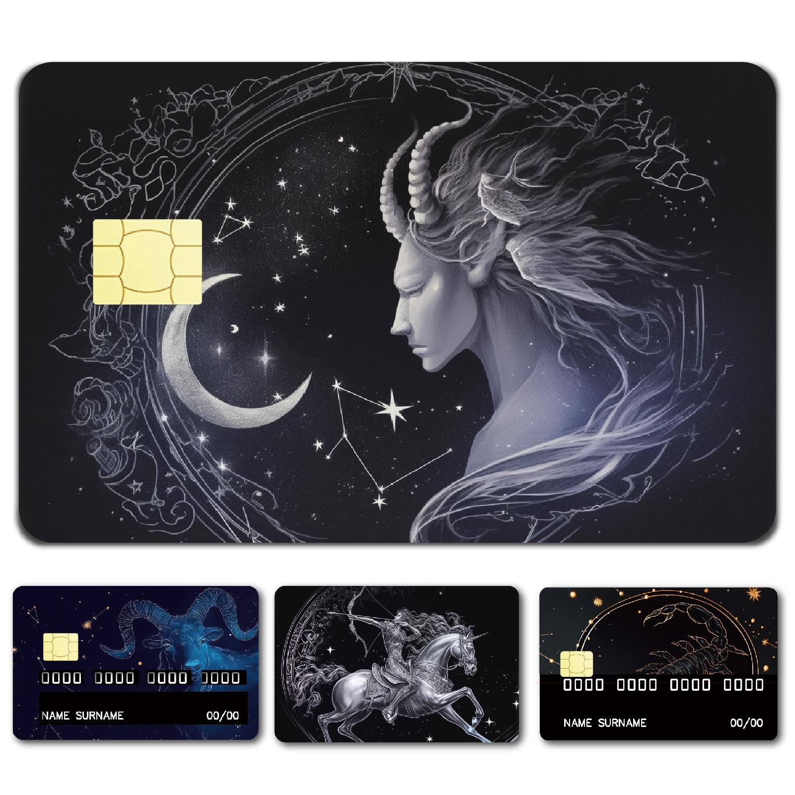 CREATCABIN 4 Styles Credit Card Skins Constellation Debit Card Skin Sticker Cover No Bubble Slim Personalized Bank Card Protecting Decals PVC Waterproof Removable for Transportation Card 7.3x5.4Inch