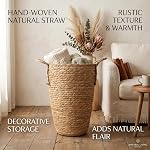 Wicker Vase, Decorative Tall Wicker Flower Vase, Hand-Woven Natural Straw Rattan Flower Vases with Handles for Dried Flowers, Large, Vases for Flowers