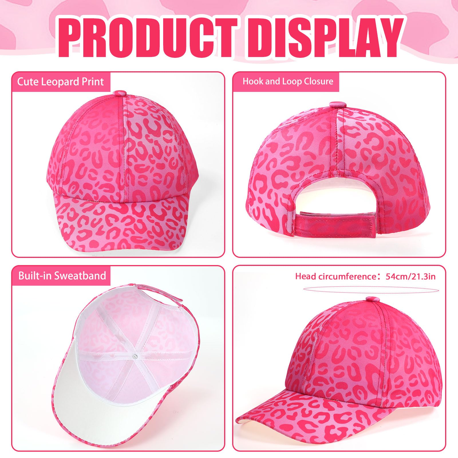 Gorra de Béisbol para Niñas con Gafas de Sol Protección UV Ajustable Estampado de Leopardo Verano 3-10 Años