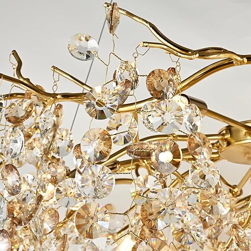 Miniatura 45 de Candelabro moderno de rama de árbol, 47.24 pulgadas, ramas de árbol de dinero, lámparas de cristal dorado, accesorios de iluminación colgantes