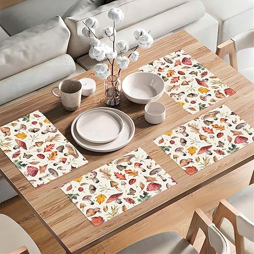 Vista 74 de Juego de 4 manteles individuales botánicos con diseño de flores, plantas botánicas, hojas de flores, rústico, floral, impermeable, lavable