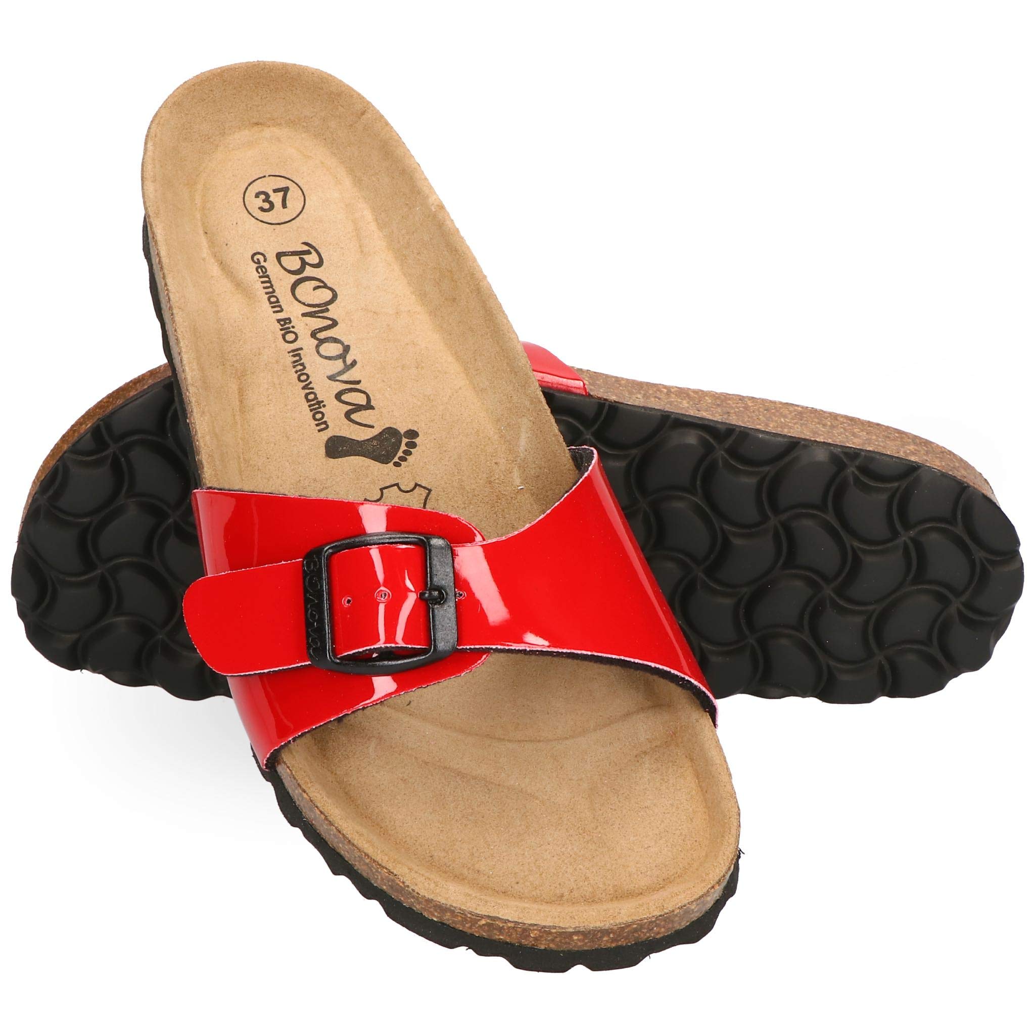 BOnova Pantoufles Teneriffa pour femme en 10 couleurs, bride tendance avec semelle en liège – Sandales confortables pour se sentir bien – Fabriquées en UE