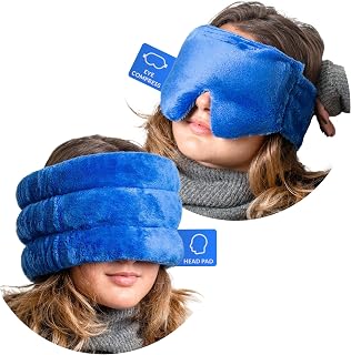 Microwavable Heated Eye Mask Dry Eyes & Migraine Relief Cap Pack- Perfect Pack for Migraine and Headache Relief, Migraine Relief Products for Sinus Pressure Relief, and Moist Heat for Dry Eyes - Blue