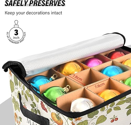 Miniatura 4 de Caja de almacenamiento de adornos de Navidad de hoja de calabaza de Acción de Gracias, 64 adornos navideños con divisores, 4 bandejas para