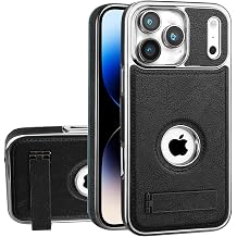 Leather Case for iPhone 17 Pro Max with Kickstand, 2 Adjustable Stand Modes, Retro Luxury Business Electroplated Edges Drop Protection Slim Back Cover for iPhone 17 Pro Max Black